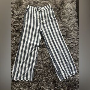 Striped Wide Leg Pants - Black and White